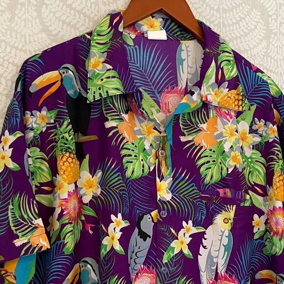 King Kameha Tropical, Floral, Pineapple, Bird, Hawaiian Button Down Shirt, 2XL - Picture 5 of 13